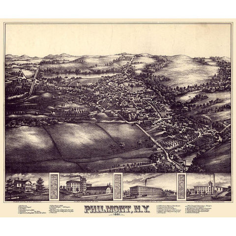 Philmont New York -1881 Gold Ornate Wood Framed Art Print with Double Matting by Unknown