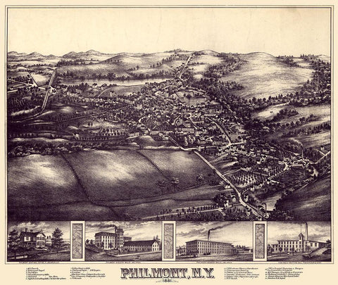 Philmont New York -1881 White Modern Wood Framed Art Print with Double Matting by Unknown
