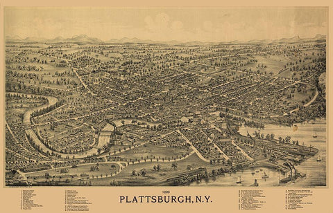 Plattsburgh New York - Burleigh 1899  Black Ornate Wood Framed Art Print with Double Matting by Burleigh