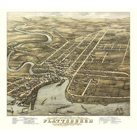 Plattsburgh New York - Stoner 1877  White Modern Wood Framed Art Print by Stoner