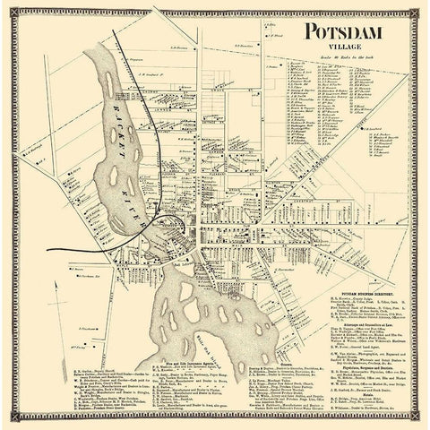 Potsdam Village New York Landowner - Stone 1865 White Modern Wood Framed Art Print by Stone