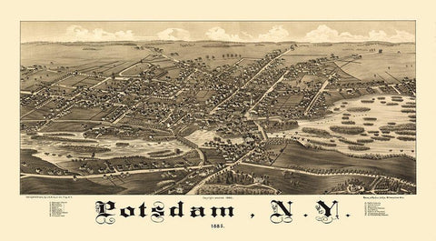 Potsdam New York - Burleigh 1885  Black Ornate Wood Framed Art Print with Double Matting by Burleigh