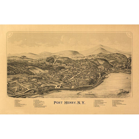 Port Henry New York - Burleigh 1889  Gold Ornate Wood Framed Art Print with Double Matting by Burleigh