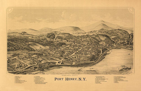 Port Henry New York - Burleigh 1889  Black Ornate Wood Framed Art Print with Double Matting by Burleigh