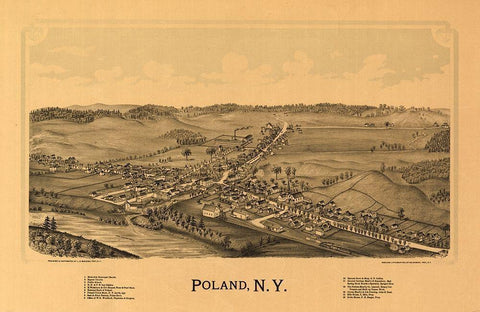 Poland New York - Burleigh 1890  Black Ornate Wood Framed Art Print with Double Matting by Burleigh