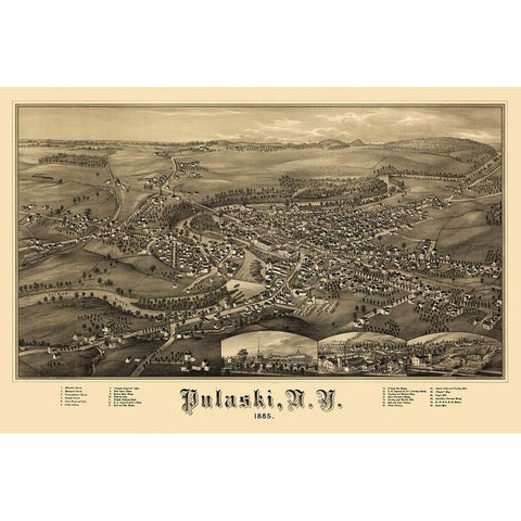 Pulaski New York - Burleigh 1885  Black Modern Wood Framed Art Print with Double Matting by Burleigh