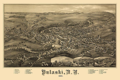 Pulaski New York - Burleigh 1885  White Modern Wood Framed Art Print with Double Matting by Burleigh