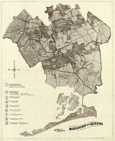 Queens New York -1918 Black Ornate Wood Framed Art Print with Double Matting by Unknown