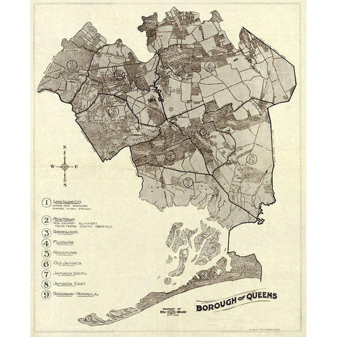 Queens New York -1918 Black Modern Wood Framed Art Print with Double Matting by Unknown