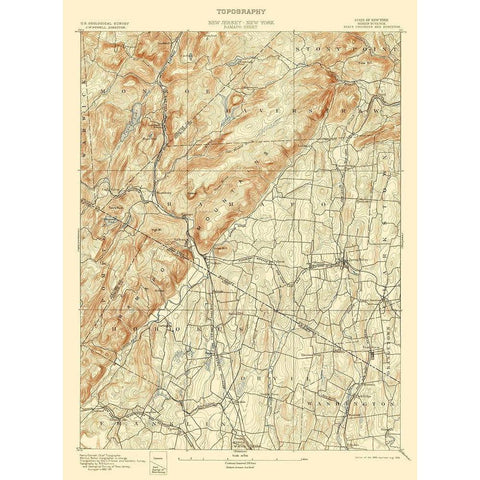 Ramapo New York New Jersey Quad - USGS 1893 Black Modern Wood Framed Art Print with Double Matting by USGS