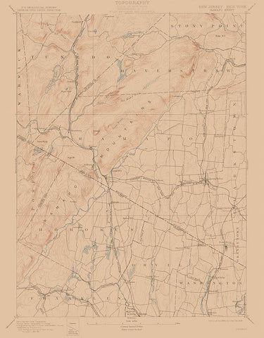 Ramapo New York Sheet - USGS 1893 Black Ornate Wood Framed Art Print with Double Matting by USGS