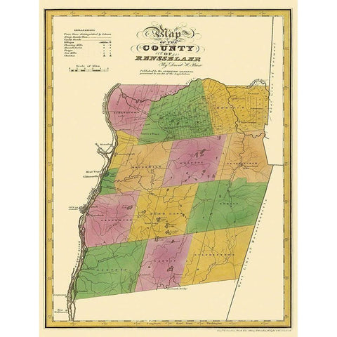 Rensselaer New York Landowner - Burr 1829 Gold Ornate Wood Framed Art Print with Double Matting by Burr