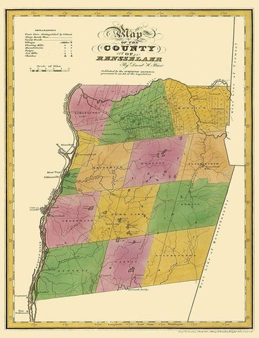 Rensselaer New York Landowner - Burr 1829 White Modern Wood Framed Art Print with Double Matting by Burr