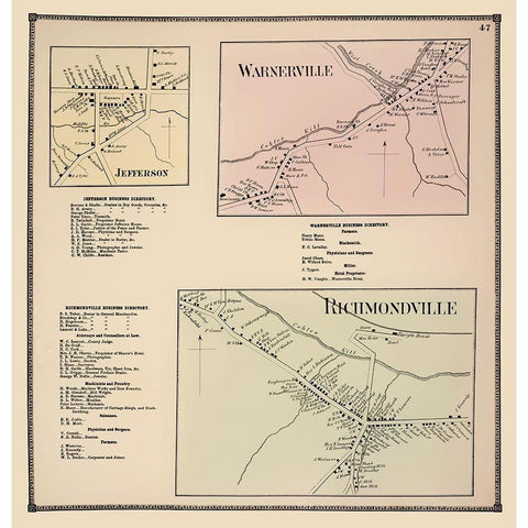 Richmondville New York Landowner - Beers 1866 Black Modern Wood Framed Art Print with Double Matting by Beers