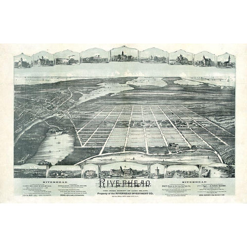 Riverhead New York -1890 Gold Ornate Wood Framed Art Print with Double Matting by Unknown