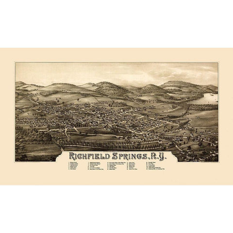 Richfield Springs New York - Burleigh 1885  Gold Ornate Wood Framed Art Print with Double Matting by Burleigh