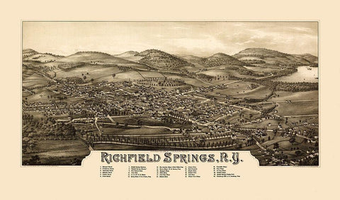 Richfield Springs New York - Burleigh 1885  Black Ornate Wood Framed Art Print with Double Matting by Burleigh