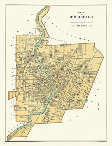 Rochester New York - Bien 1895 Black Ornate Wood Framed Art Print with Double Matting by Bien