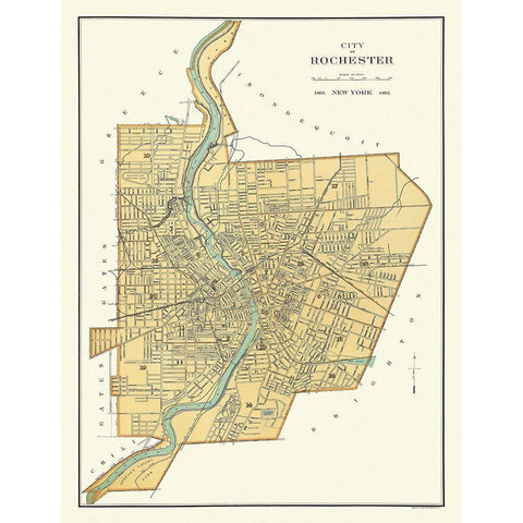 Rochester New York - Bien 1895 Gold Ornate Wood Framed Art Print with Double Matting by Bien