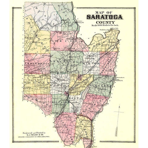 Saratoga New York - Burr 1866 White Modern Wood Framed Art Print by Burr