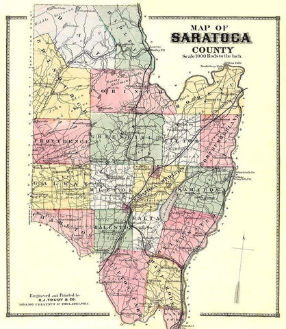 Saratoga New York - Burr 1866 Black Ornate Wood Framed Art Print with Double Matting by Burr