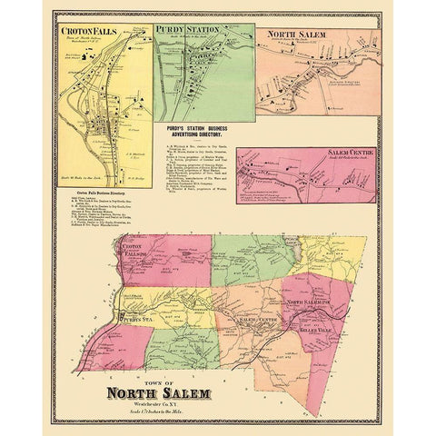 North Salem New York Landowner - Beers 1868 Gold Ornate Wood Framed Art Print with Double Matting by Beers