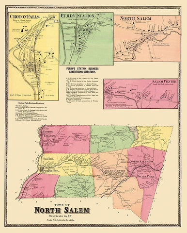 North Salem New York Landowner - Beers 1868 White Modern Wood Framed Art Print with Double Matting by Beers