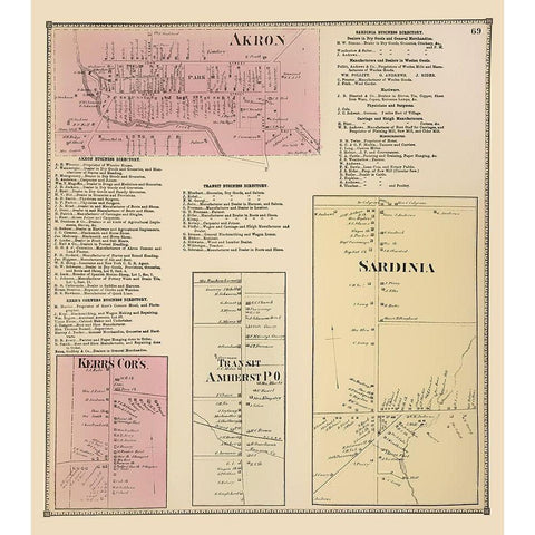 Akron, Kerrs, Transit, Sardinia New York Gold Ornate Wood Framed Art Print with Double Matting by Stone