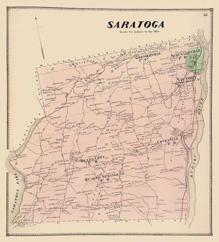 Saratoga New York Landowner - Stone 1866 Black Ornate Wood Framed Art Print with Double Matting by Stone