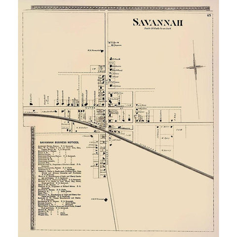 Savannah City New York Landowner - Beers 1874 Gold Ornate Wood Framed Art Print with Double Matting by Beers