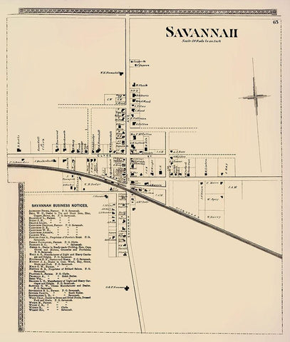 Savannah City New York Landowner - Beers 1874 Black Ornate Wood Framed Art Print with Double Matting by Beers