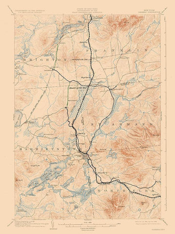 Saranac New York Quad - USGS 1904 White Modern Wood Framed Art Print with Double Matting by USGS