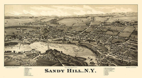 Sandy Hill New York - Burleigh 1884  Black Ornate Wood Framed Art Print with Double Matting by Burleigh