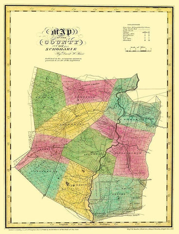 Schoharie New York Landowner - Burr 1829 White Modern Wood Framed Art Print with Double Matting by Burr