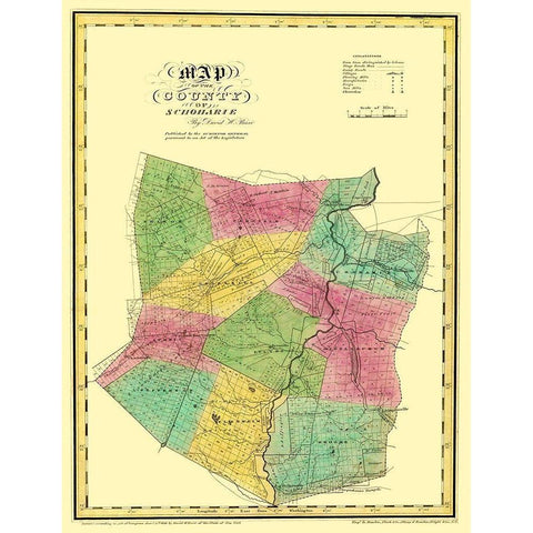 Schoharie New York Landowner - Burr 1829 Gold Ornate Wood Framed Art Print with Double Matting by Burr