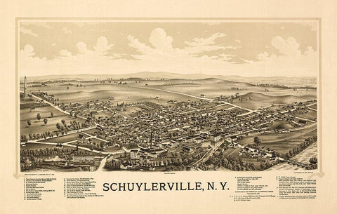 Schuylerville New York - Burleigh 1889  White Modern Wood Framed Art Print with Double Matting by Burleigh