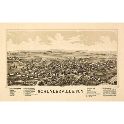 Schuylerville New York - Burleigh 1889  Black Modern Wood Framed Art Print with Double Matting by Burleigh