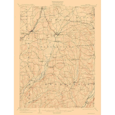 Sangerfield New York Quad - USGS 1907 White Modern Wood Framed Art Print by USGS