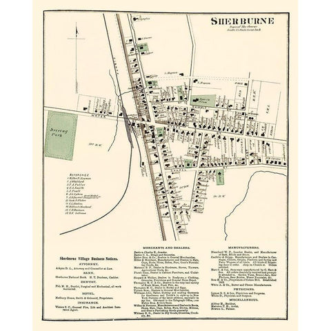 Sherburne New York - Nichols 1875 Gold Ornate Wood Framed Art Print with Double Matting by Nichols