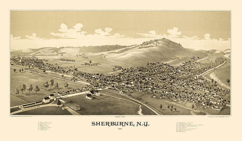 Sherburne New York - Burleigh 1887  Black Ornate Wood Framed Art Print with Double Matting by Burleigh