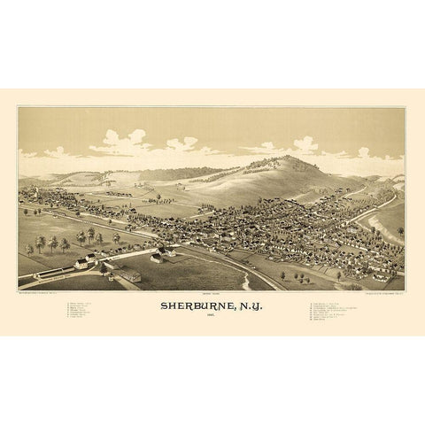 Sherburne New York - Burleigh 1887  Gold Ornate Wood Framed Art Print with Double Matting by Burleigh