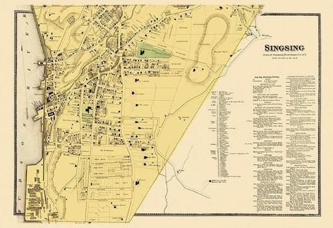 Ossining, Singsing New York Landowner - Beers 1868 Black Ornate Wood Framed Art Print with Double Matting by Beers