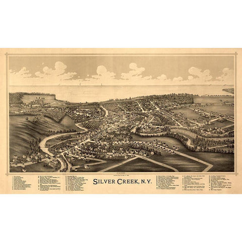 Silver Creek New York -Burleigh 1892  Gold Ornate Wood Framed Art Print with Double Matting by Burleigh