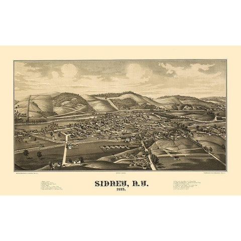 Sidney New York - Burleigh 1887  Gold Ornate Wood Framed Art Print with Double Matting by Burleigh