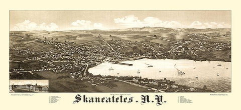 Skaneateles New York - Burleigh 1884  Black Ornate Wood Framed Art Print with Double Matting by Burleigh