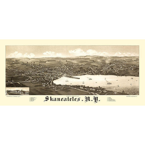Skaneateles New York - Burleigh 1884  Black Modern Wood Framed Art Print by Burleigh