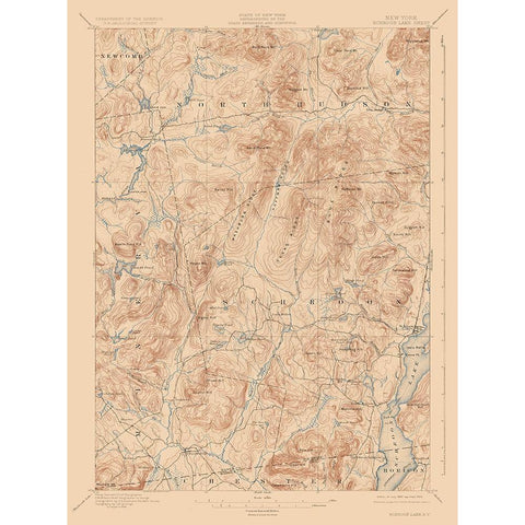 Schroon Lake New York Sheet - USGS 1897 Gold Ornate Wood Framed Art Print with Double Matting by USGS
