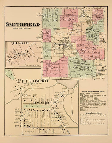 Smithfield New York Landowner - Whitman 1875 Black Ornate Wood Framed Art Print with Double Matting by Whitman