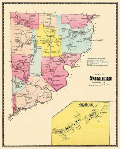 Somers New York Landowner - Beers 1868 Black Ornate Wood Framed Art Print with Double Matting by Beers