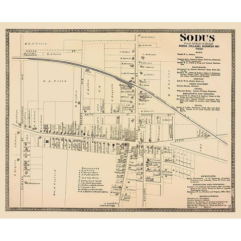 Sodus New York Landowner - Beers 1874 Gold Ornate Wood Framed Art Print with Double Matting by Beers